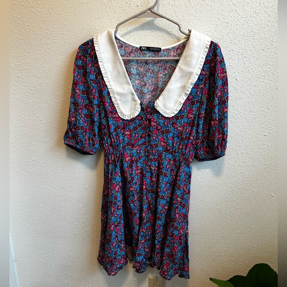 ZARA Pink & Blue Floral Print Romper